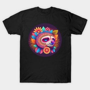 Ready for the Parade: Cute Sloth in Colorful Carnival Attir T-Shirt